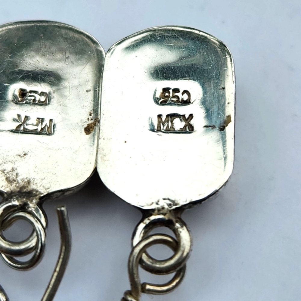 950 Silver & Black Onyx Bevel Earrings New without box - Picture 3 of 6